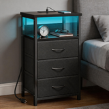 Modern LED Nightstand with Charging Station – Bedside Table with Fabric Drawers & Built-In USB Ports for Small Spaces