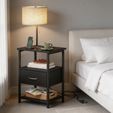 Modern LED Nightstand with Charging Station – Bedside Table with Fabric Drawers & Built-In USB Ports for Small Spaces