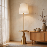 Floor Lamp with Tray Table – Modern Standing Lamp with Linen Shade for Living Room, Bedroom & Office