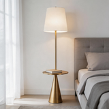Floor Lamp with Tray Table – Modern Standing Lamp with Linen Shade for Living Room, Bedroom & Office