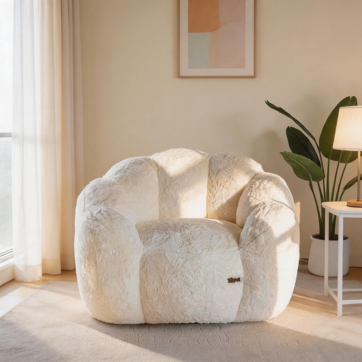 Floral Bean Bag/Lazy Chair – Ultra Soft Faux Fur Lounge Sofa for Reading & Relaxation