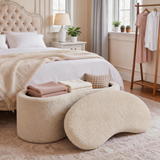 Curved Sherpa Ottoman Bench – Modern Crescent Storage Bench for Bedroom & Entryway