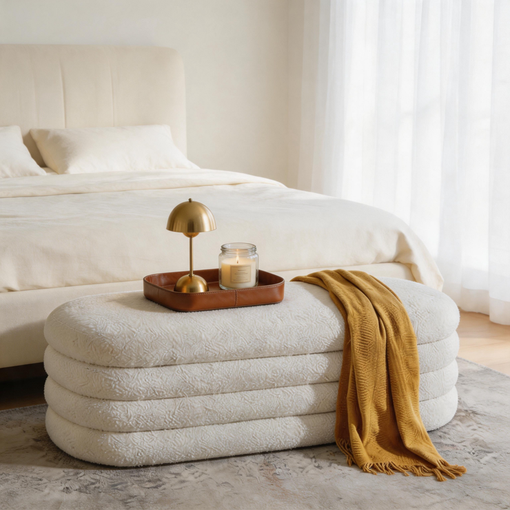 49" Oval Storage Ottoman Bench – Upholstered Fabric End-of-Bed Bench for Bedroom, Living Room & Entryway