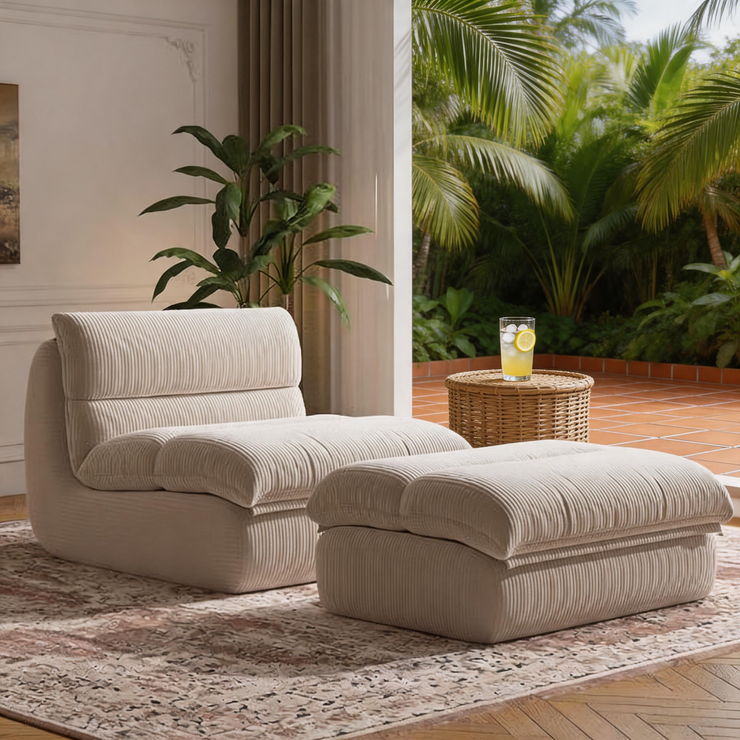 Bean Bag Lounge Chair with Ottoman – Ultra Soft Corduroy Reading Chair for Cozy Living Spaces