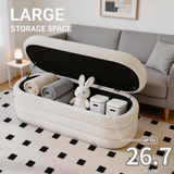 49" Oval Storage Ottoman Bench – Upholstered Fabric End-of-Bed Bench for Bedroom, Living Room & Entryway