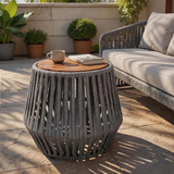 Outdoor Acacia Wood Side Table – Weather-Resistant Patio Accent Table with Rope Detail for Balcony & Backyard