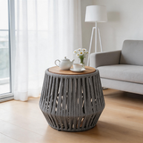Outdoor Acacia Wood Side Table – Weather-Resistant Patio Accent Table with Rope Detail for Balcony & Backyard
