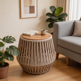 Outdoor Acacia Wood Side Table – Weather-Resistant Patio Accent Table with Rope Detail for Balcony & Backyard