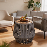 Outdoor Acacia Wood Side Table – Weather-Resistant Patio Accent Table with Rope Detail for Balcony & Backyard