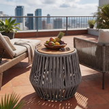 Outdoor Acacia Wood Side Table – Weather-Resistant Patio Accent Table with Rope Detail for Balcony & Backyard