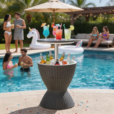 Outdoor Cooler Bar Table – All-Weather Rattan Patio Ice Bucket Table with Adjustable Height & Built-In Cooler