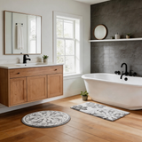 Cotton Bathroom Rug, Tufted Plush Bath Mat with Floral Medallion Pattern