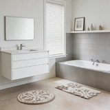 Cotton Bathroom Rug, Tufted Plush Bath Mat with Floral Medallion Pattern