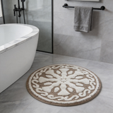 Cotton Bathroom Rug, Tufted Plush Bath Mat with Floral Medallion Pattern