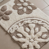 Cotton Bathroom Rug, Tufted Plush Bath Mat with Floral Medallion Pattern