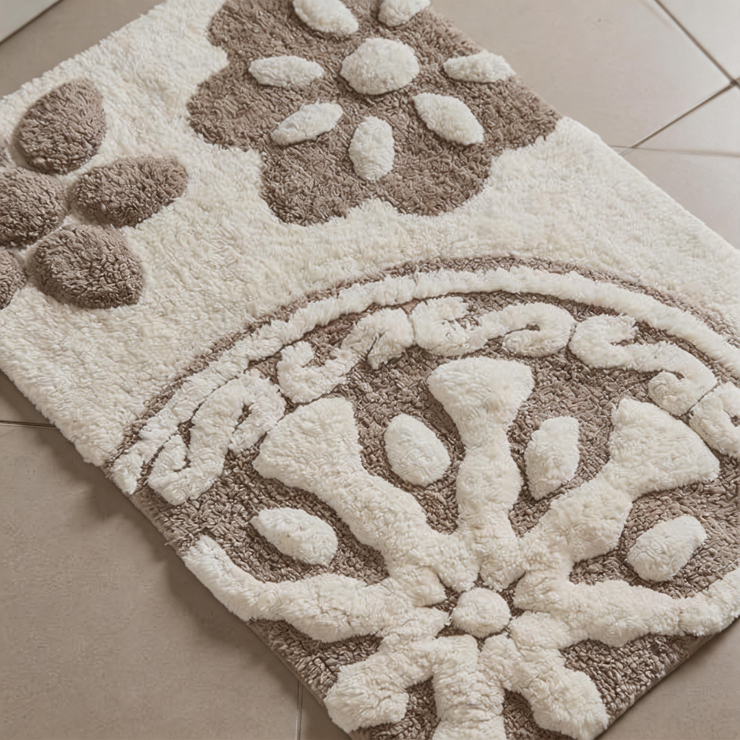 Cotton Bathroom Rug, Tufted Plush Bath Mat with Floral Medallion Pattern