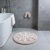 Cotton Bathroom Rug, Tufted Plush Bath Mat with Floral Medallion Pattern