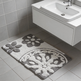 Cotton Bathroom Rug, Tufted Plush Bath Mat with Floral Medallion Pattern
