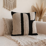 Boho Tufted Pillow Cover – Black & White Geometric Lumbar Cushion for Modern Living Spaces