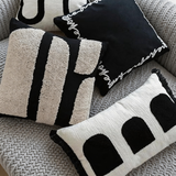 Boho Tufted Pillow Cover – Black & White Geometric Lumbar Cushion for Modern Living Spaces