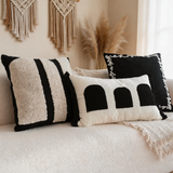 Boho Tufted Pillow Cover – Black & White Geometric Lumbar Cushion for Modern Living Spaces