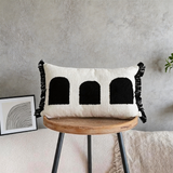 Boho Tufted Pillow Cover – Black & White Geometric Lumbar Cushion for Modern Living Spaces