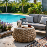 Modern Metal Outdoor Side Table – Round Patio Accent Table with Removable Lid & Hidden Storage