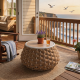 Modern Metal Outdoor Side Table – Round Patio Accent Table with Removable Lid & Hidden Storage