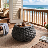 Modern Metal Outdoor Side Table – Round Patio Accent Table with Removable Lid & Hidden Storage