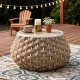 Modern Metal Outdoor Side Table – Round Patio Accent Table with Removable Lid & Hidden Storage