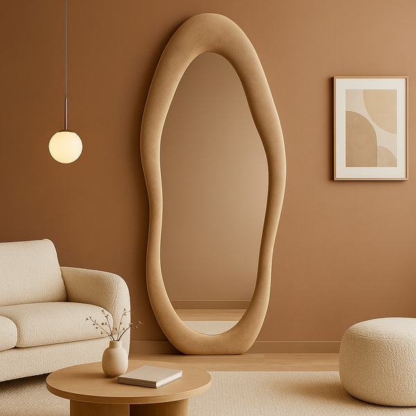 Full Length Irregular Flannel Wrapped Wooden Frame Floor Mirror