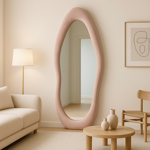 Full Length Irregular Flannel Wrapped Wooden Frame Floor Mirror