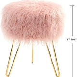 Faux Fur Vanity Stool Ottoman for Dressing Room, Bedroom, Living Room or Kids Room