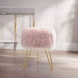 Faux Fur Vanity Stool Ottoman for Dressing Room, Bedroom, Living Room or Kids Room