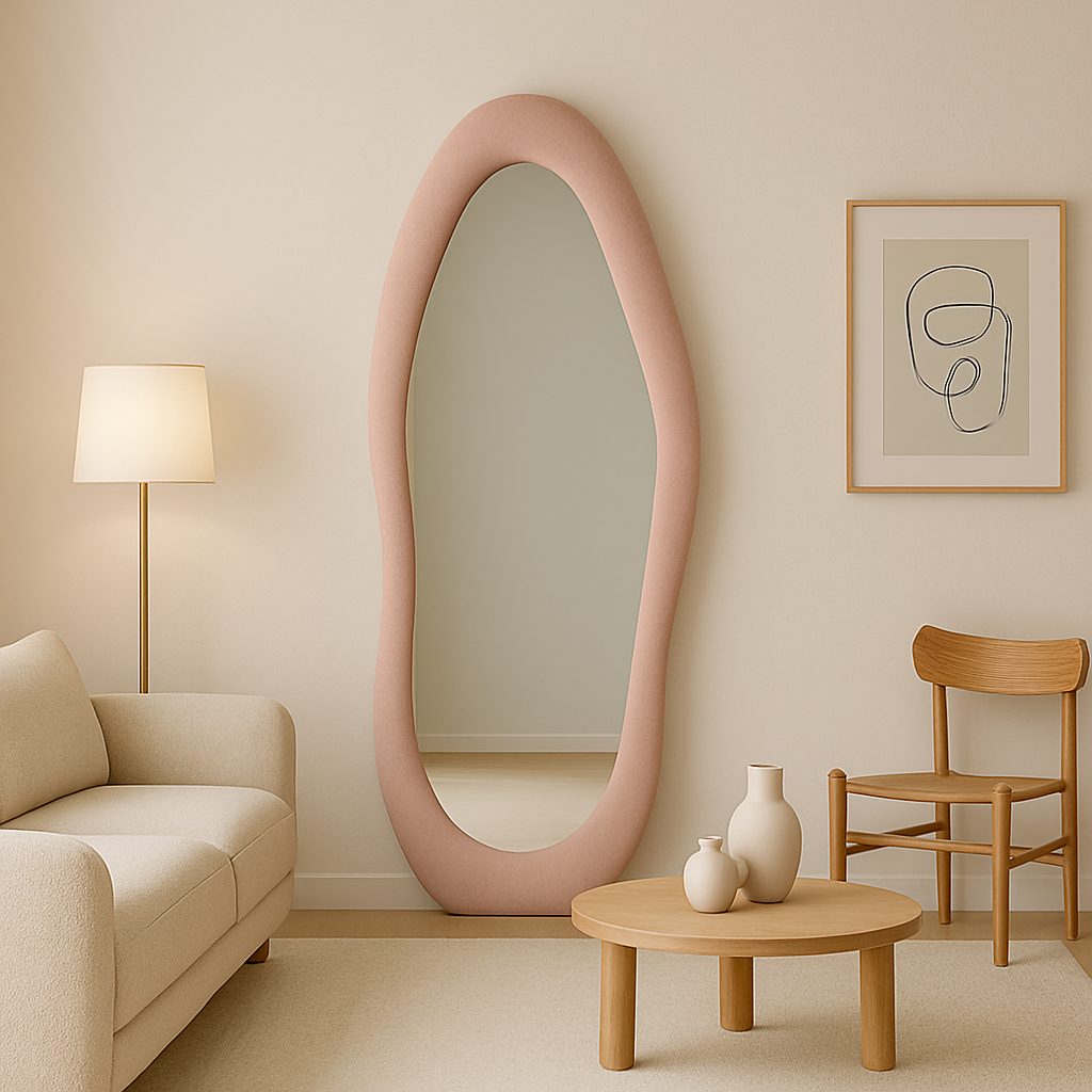 Full Length Irregular Flannel Wrapped Wooden Frame Floor Mirror