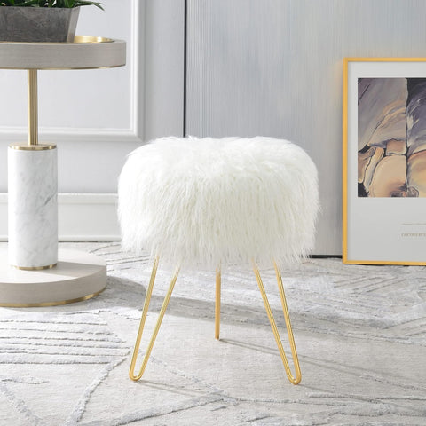 Faux Fur Vanity Stool Ottoman for Dressing Room, Bedroom, Living Room or Kids Room