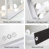 Makeup Mirror Hollywood Style - Vanity Makeup Mirror Smart Touch Control 3 Colors Dimmable Light Detachable 10X Magnification 360° Rotation (White)