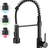 Kitchen Faucet with LED Light, Kitchen Faucets with Pull Down Sprayer 304 Stainless Steel Industrial Single Handle Faucet