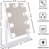 Makeup Mirror Hollywood Style - Vanity Makeup Mirror Smart Touch Control 3 Colors Dimmable Light Detachable 10X Magnification 360° Rotation (White)