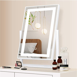 Ingle Home Vanity Mirror LED Lights Makeup Desk Tabletop Mirror Rectangle 180 Rotation with Smart Touch Control Adjustable Brightness Rose Gold