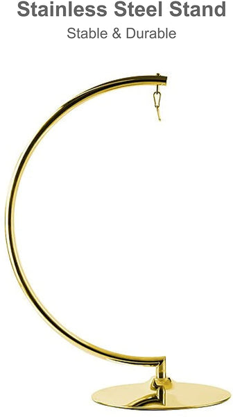 Designer Bubble Swing Chair with Gold Finished Stand, with Fluffy White Cushion