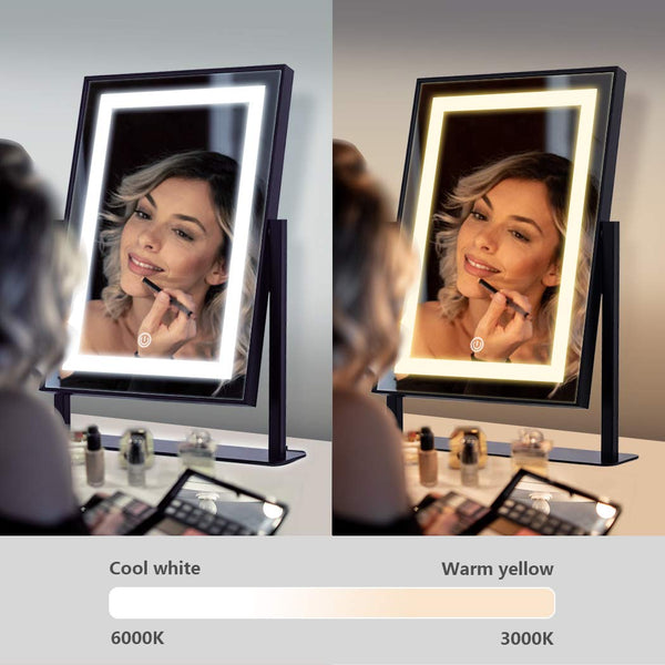 Vanity Mirror LED Lights, Makeup Desk Tabletop Mirror, Rectangle, 180° Rotation with Smart Touch Control Adjustable Brightness