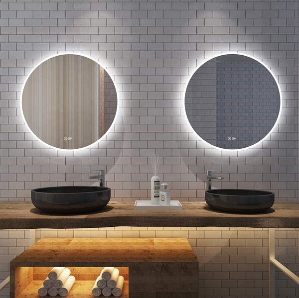 Round Backlit LED Vanity Bathroom Mirror, 24” Anti-Fog, Wall Mounted Dimmable Bathroom Mirror with Lights, LED Smart Mirror, Brightness Adjustable
