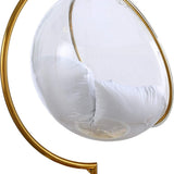 Designer Bubble Swing Chair, Gold Finished with Faux Gold or Silver Leather Cushion
