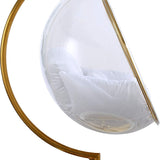 Designer Bubble Swing Chair, Gold Finished with Faux Gold or Silver Leather Cushion