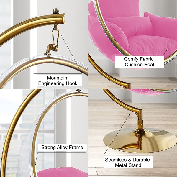 Designer Bubble Swing Chair with Gold Finished Stand, with Fluffy White Cushion