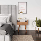 Ingle Home-Walnut & Faux Marble Side Table – Mid-Century Modern Accent End Table