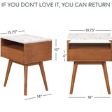 Ingle Home-Walnut & Faux Marble Side Table – Mid-Century Modern Accent End Table