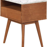 Ingle Home-Walnut & Faux Marble Side Table – Mid-Century Modern Accent End Table