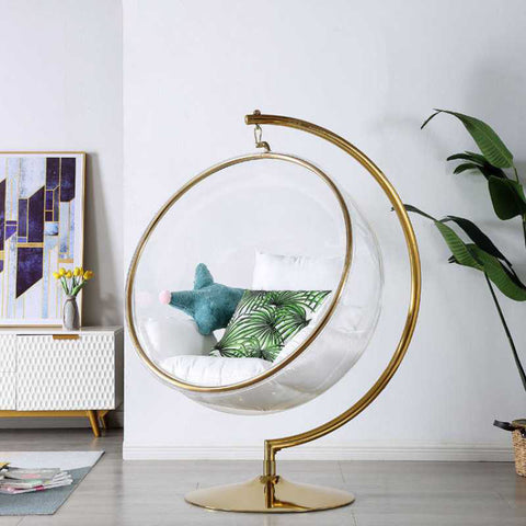 Designer Bubble Swing Chair with Gold Finished Stand